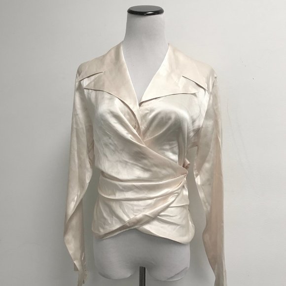 Alberto Makali cream silk wrap around button up shirt top S - Picture 1 of 6
